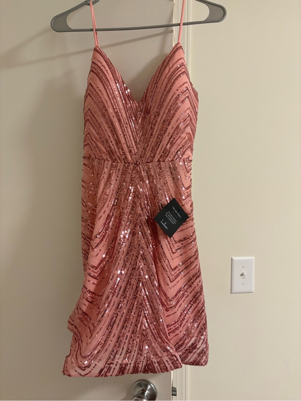 Lulu's Rose Pink Sequin V-Neck Mini Dress